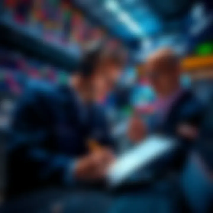 Traders analyzing stock charts with downward trend indicators and news headlines