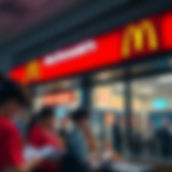 A busy McDonald's restaurant with a 'Now Hiring' sign and people filling out job applications.