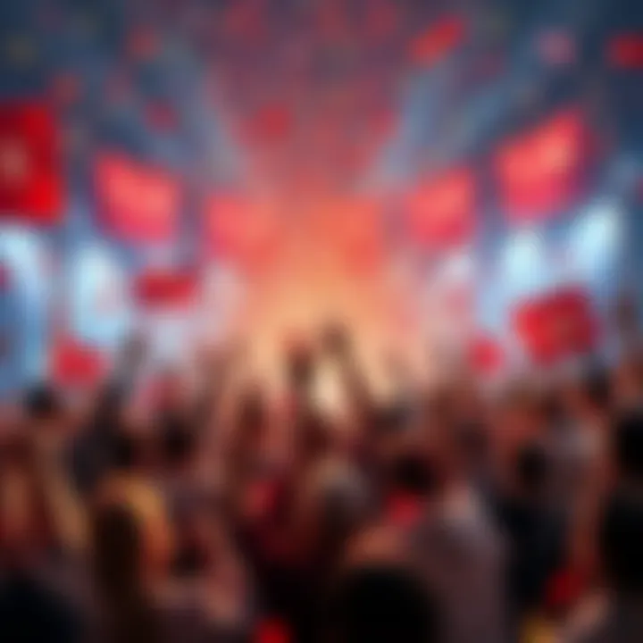 People celebrating the achievement of a major milestone with banners and confetti
