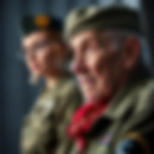 A young woman and an elderly man in military uniforms are shown side by side, evoking a sense of curiosity and concern among viewers.