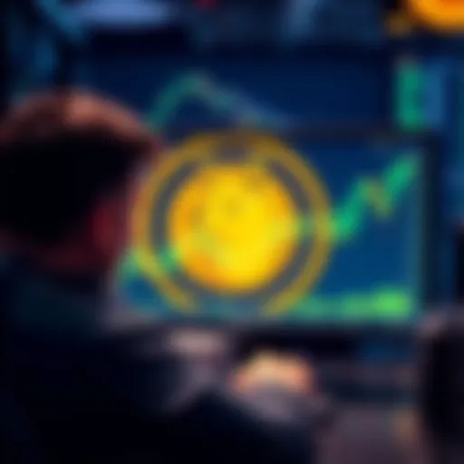 A person checking mining profits on a computer screen with Dogecoin logo in the background