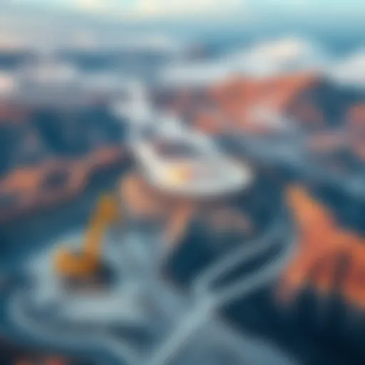 Aerial view of a mining site with visible pollution affecting nearby communities and landscapes