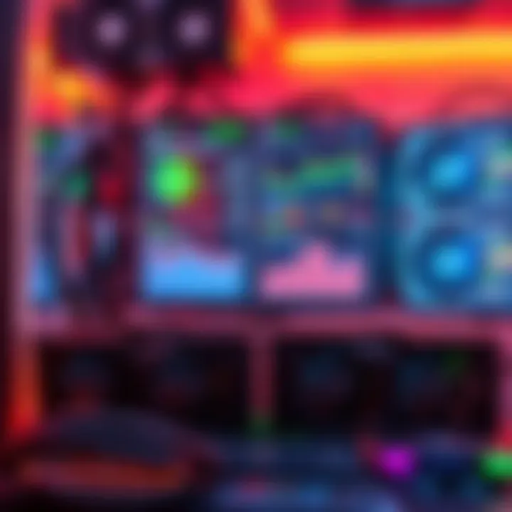 A mining rig setup featuring an RTX 2060 and 2070 Super graphics cards, with a digital display showing various cryptocurrencies, including charts and mining data.