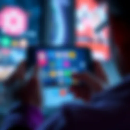 A smartphone screen showing missing game app icons, with a worried gamer looking at it.