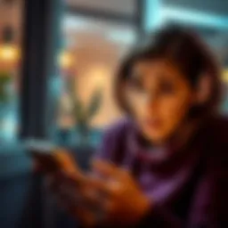 A distressed mother looking at her phone, surprised by monthly charges from Coinbase for an unused subscription.
