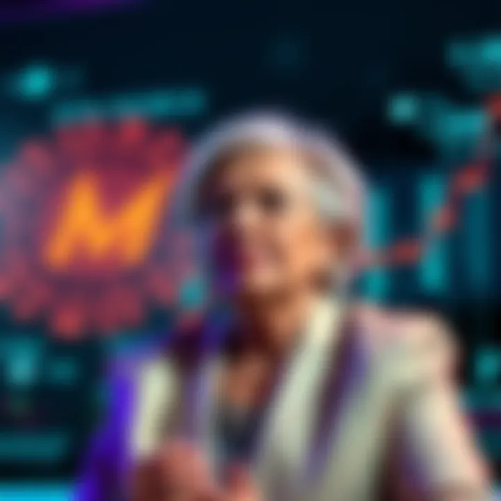 Christine Lagarde discussing cryptocurrency regulation, with graphics of Monero and digital assets in the background.