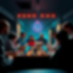 A diverse group of people gathered around laptops, discussing questions about Monero in a friendly environment.