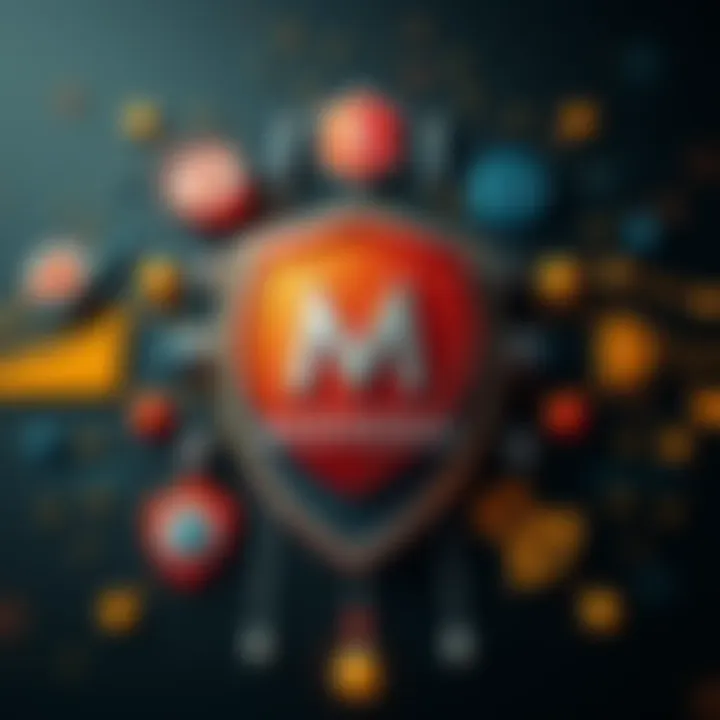 Monero logo surrounded by symbols like a dollar sign and a shield, representing financial freedom and protection