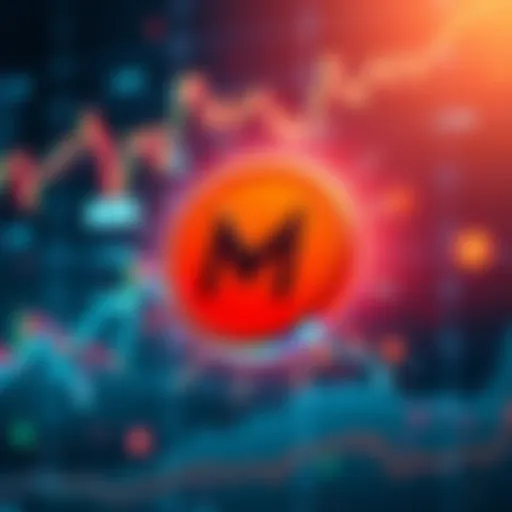 Monero logo surrounded by financial charts and currency symbols, representing privacy in cryptocurrency transactions