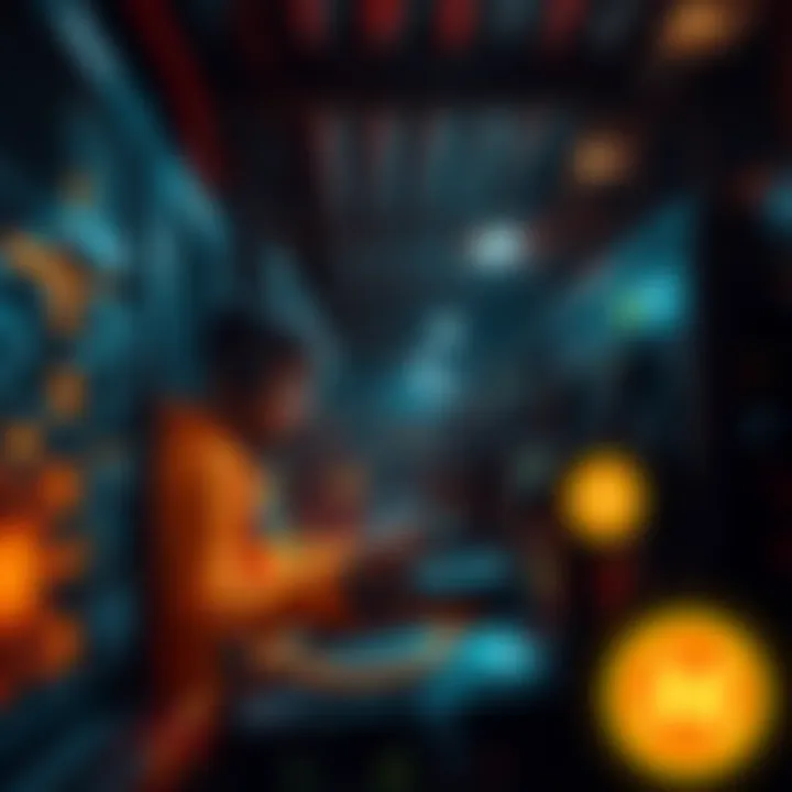 A miner working with a Bitmain Antminer X5 in a dimly lit room filled with mining equipment.