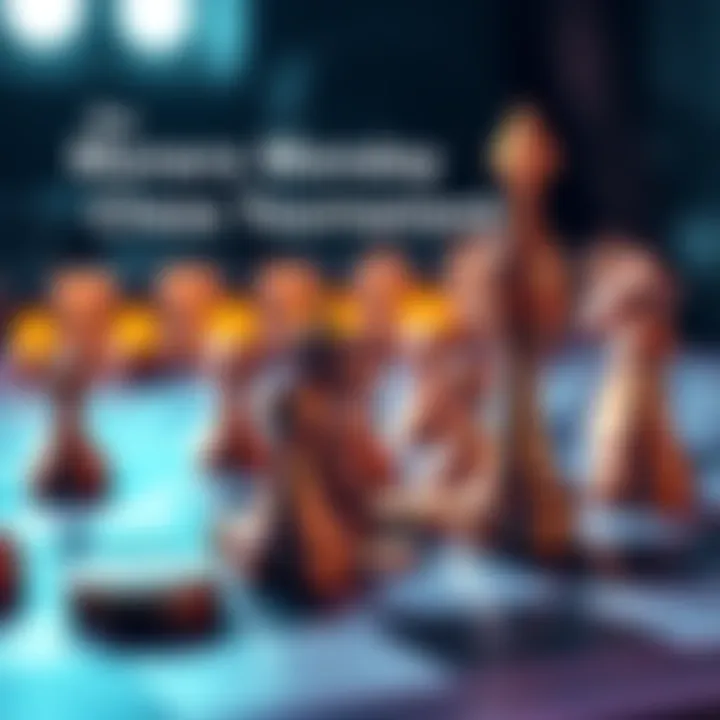 A chessboard with pieces set up, featuring a trophy and Monero coins beside it, representing a chess tournament