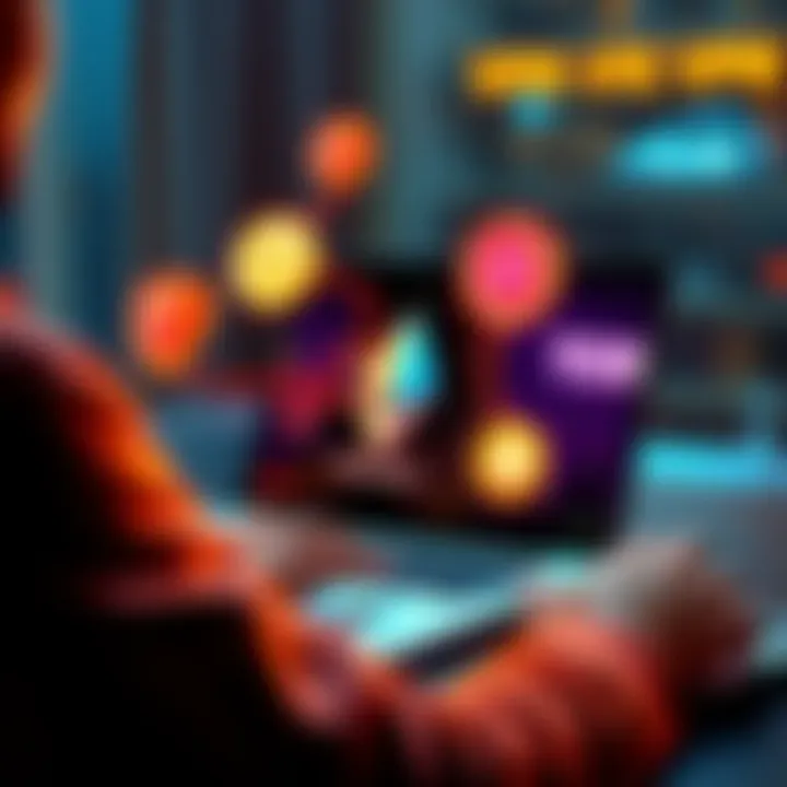 A person using a laptop with Monero software, surrounded by icons representing VPN and TOR for secure transactions.