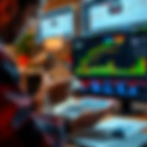 A person looking at financial charts and calculating potential profits with money in hand during MOVEmber