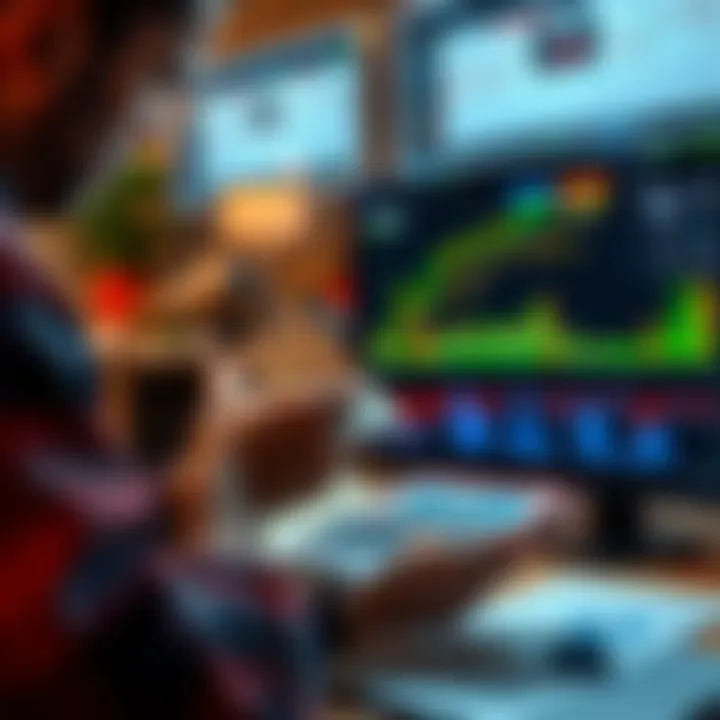 A person looking at financial charts and calculating potential profits with money in hand during MOVEmber