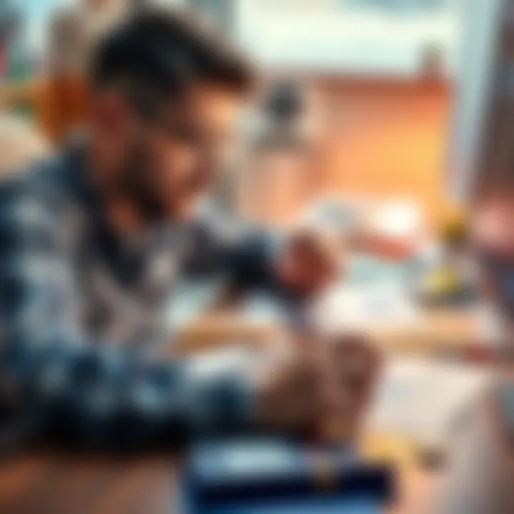 A beginner analyzing altcoin investment strategies with a calculator and charts on a desk.