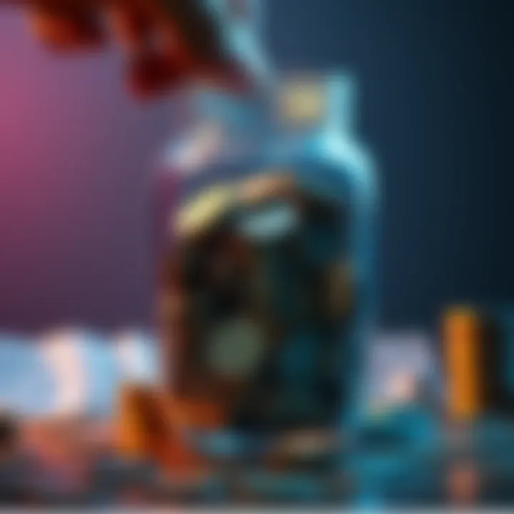A visual representation of saving money, showing a jar being filled with coins each month to symbolize investing $400 towards a million dollars.