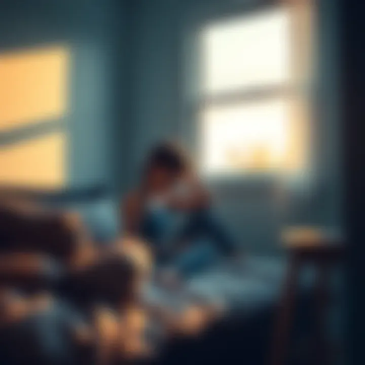 A person sitting on a bed, looking tired and contemplative as sunlight streams in through a window, representing the emotional ups and downs of waking up in 2025.