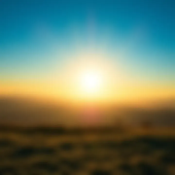 A bright sunrise over a calm landscape, symbolizing new beginnings and positive energy for the day ahead.