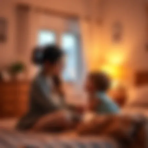 A mother and child share a warm moment in a cozy bedroom, with the child asking about their room being available.