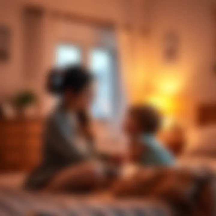 A mother and child share a warm moment in a cozy bedroom, with the child asking about their room being available.
