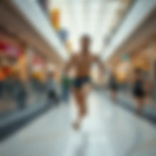 A person running naked in a shopping mall for a funny challenge, surrounded by surprised shoppers and store displays.