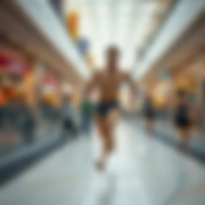 A person running naked in a shopping mall for a funny challenge, surrounded by surprised shoppers and store displays.