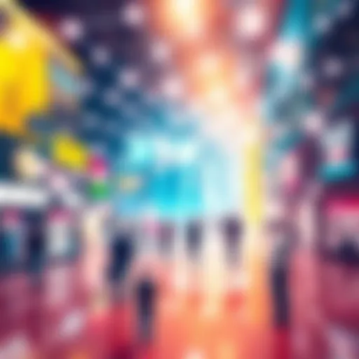 Illustration showing interconnected people and businesses symbolizing the network effect in a vibrant marketplace, highlighting growth and innovation.