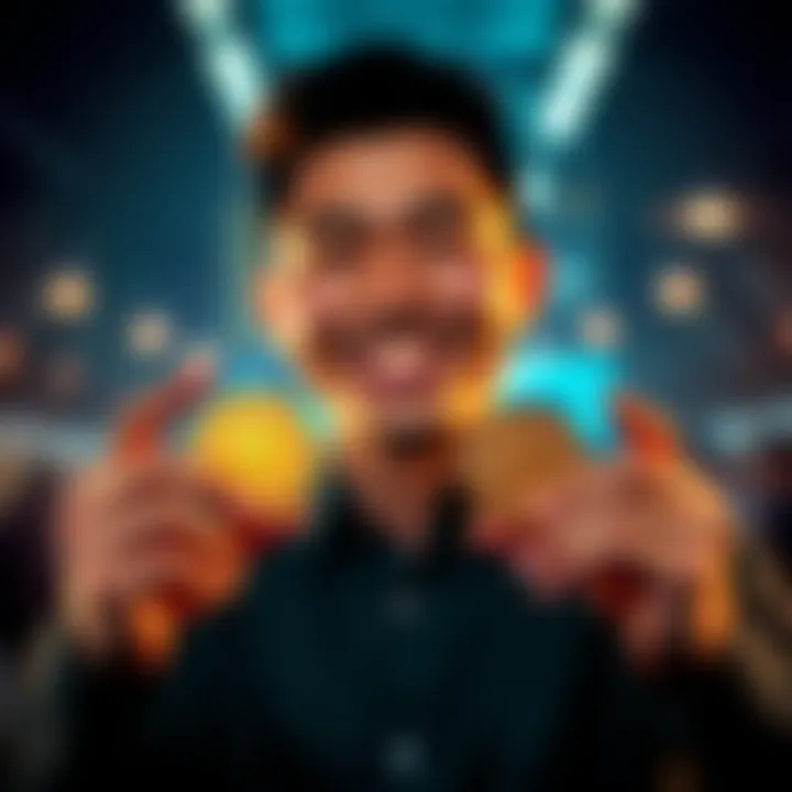 A new investor smiling while holding Kaspa coins, symbolizing their commitment to the community and regular investments.