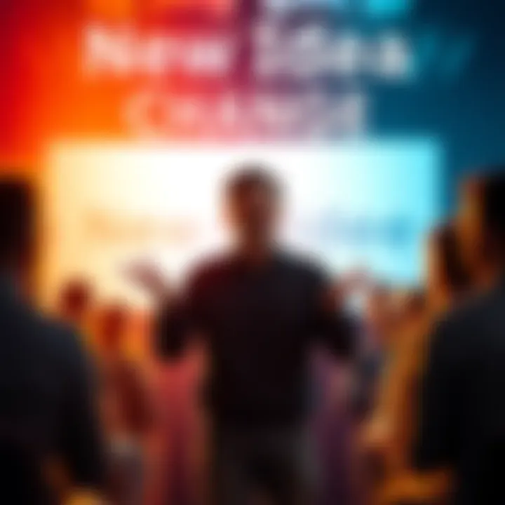 A person presenting a new idea in front of a group, showcasing enthusiasm and engagement.