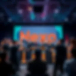 Nexo team celebrating their return to the U.S. market at a business event with speakers, including Donald Trump Jr.