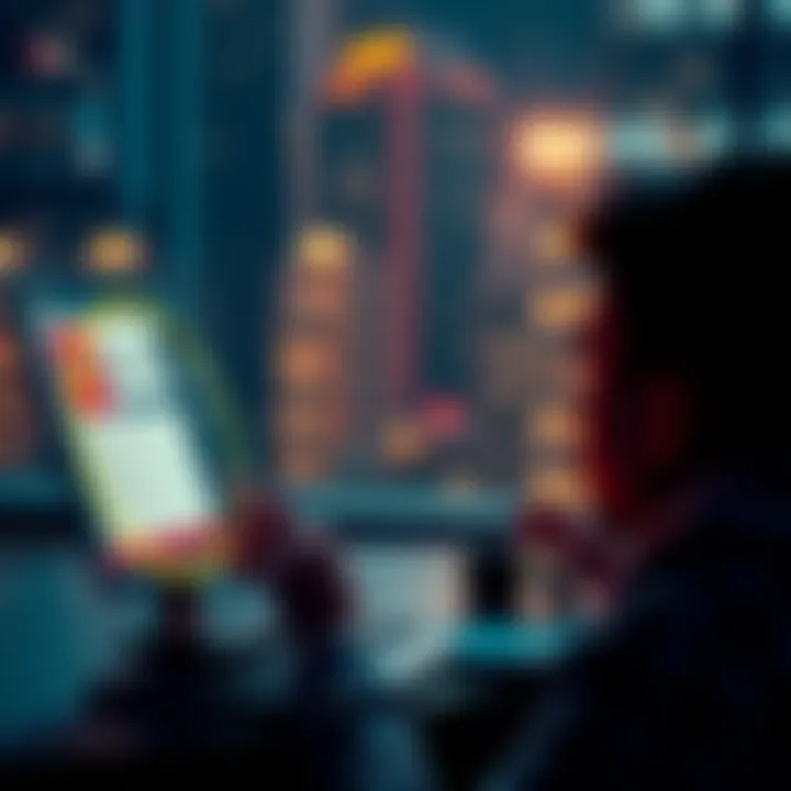 A person looks at a laptop screen showing Nexo earnings and interest rates, contemplating their options.