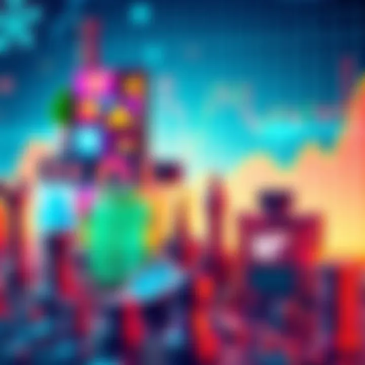 A digital representation of various NFT artworks with a graph showing trends in the background, symbolizing the changing NFT market