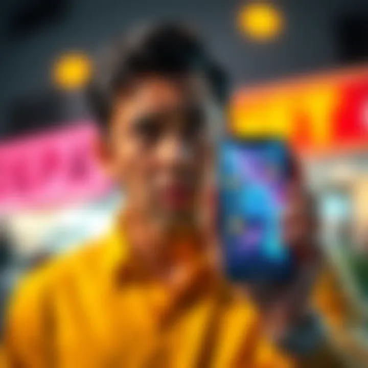 Individual looking stressed while holding a smartphone displaying digital art representing NFTs