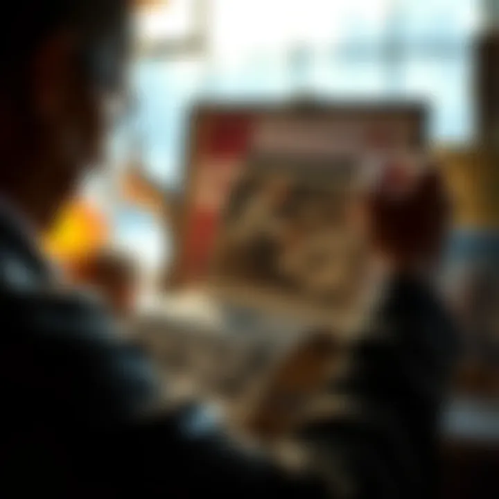 Nostalgic Reflection on Abundance A person looking at old photographs that depict moments of prosperity and happiness, evoking feelings of nostalgia.