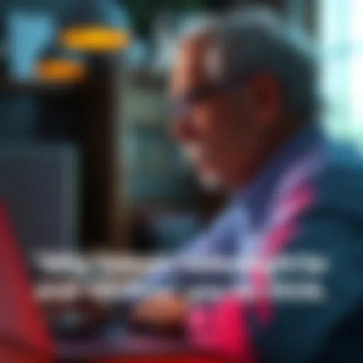 An older man with glasses sitting at a desk with a laptop, appearing thoughtful, symbolizing experience and knowledge