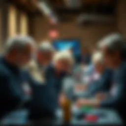 A group of older individuals collaborating on tech projects at a hackathon in New York. They appear focused and engaged, surrounded by laptops and creative materials.