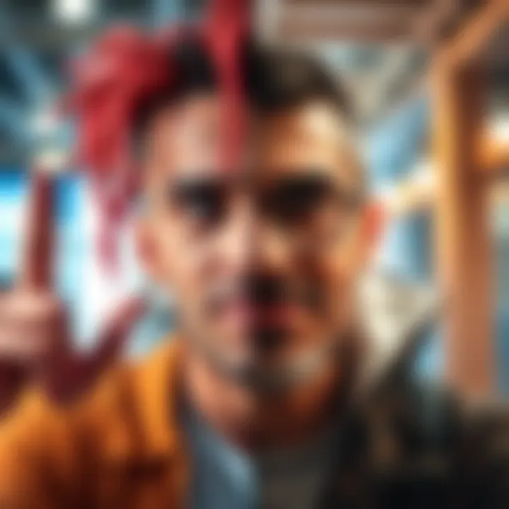 A split image showing a person displaying a glamorous online persona on one side and their genuine, everyday life on the other