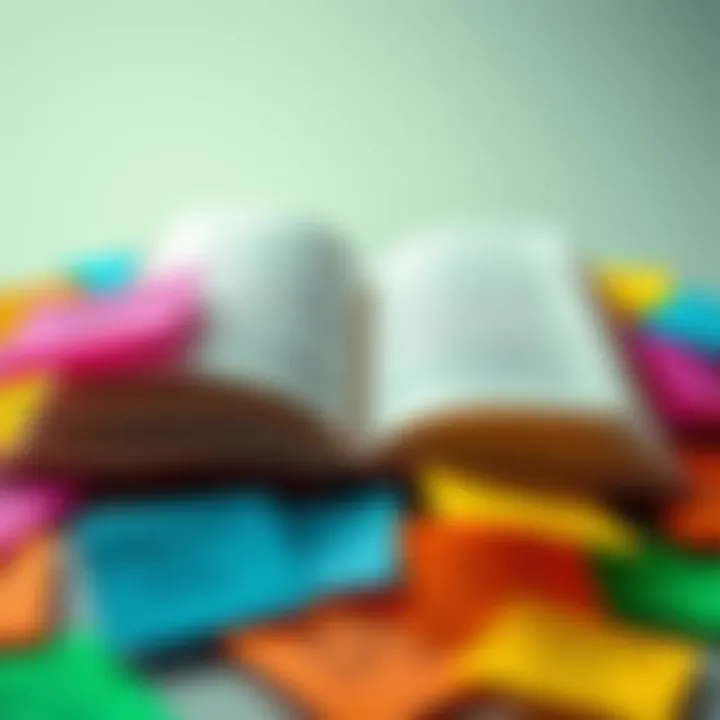 An open book surrounded by colorful sticky notes with interesting facts written on them, symbolizing knowledge expansion.