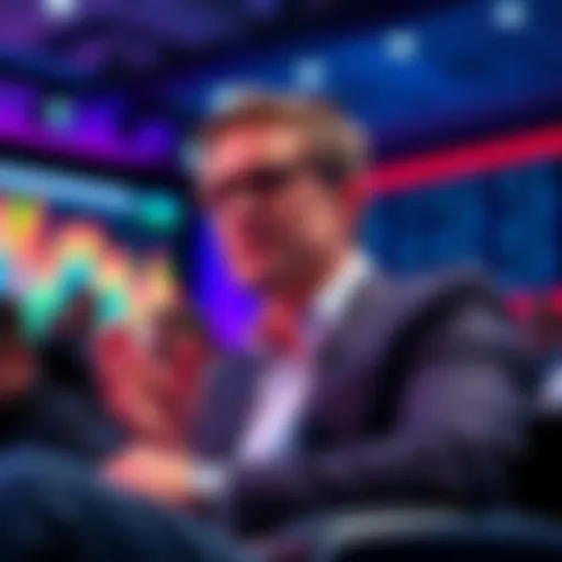A Pantera executive speaking at a conference about the cryptocurrency market, encouraging people to invest.