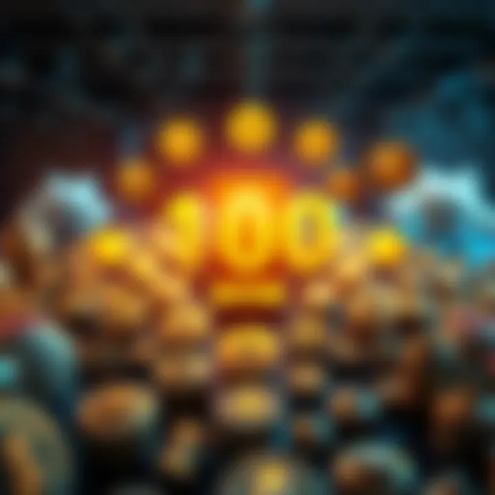 A graphic showing 100 parcels with badges around them, illustrating a focus on limited ownership for collecting rewards.