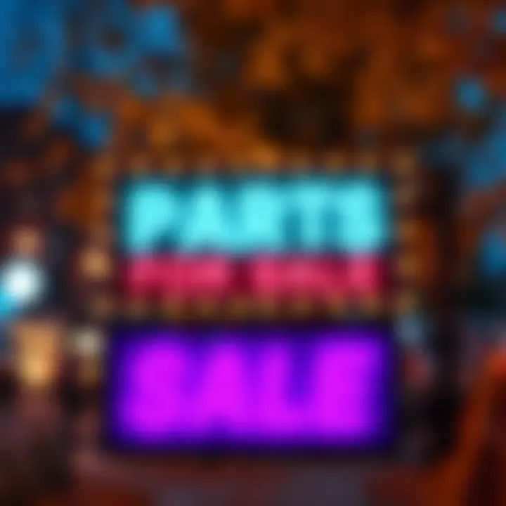 A bright sign advertising parts for sale with a fall theme in the background