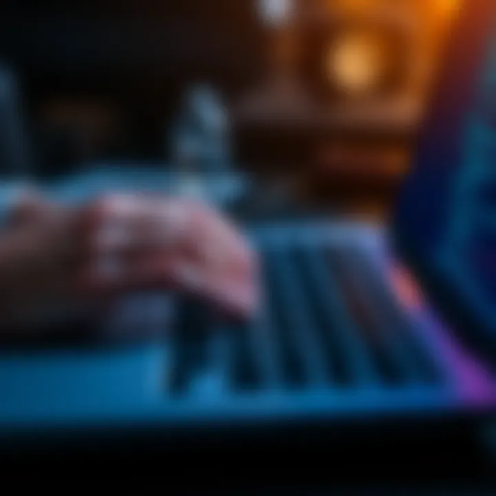 Close-up of hands typing a long passphrase on a laptop keyboard to enhance online security.