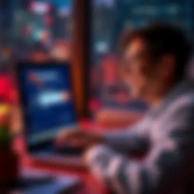 A person using a laptop with a password recovery tool on the screen, looking relieved