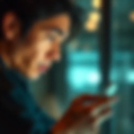 A person looking at their phone with a worried expression, showing payment problems and seeking solutions