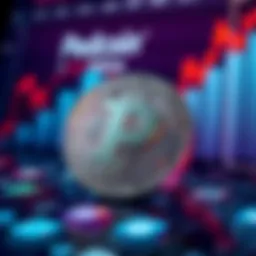 A digital rendering of a cryptocurrency token with a controversial design, representing Pedocoin. The token is placed against a background showing graphs and social media icons, indicating its impact on finance and society.