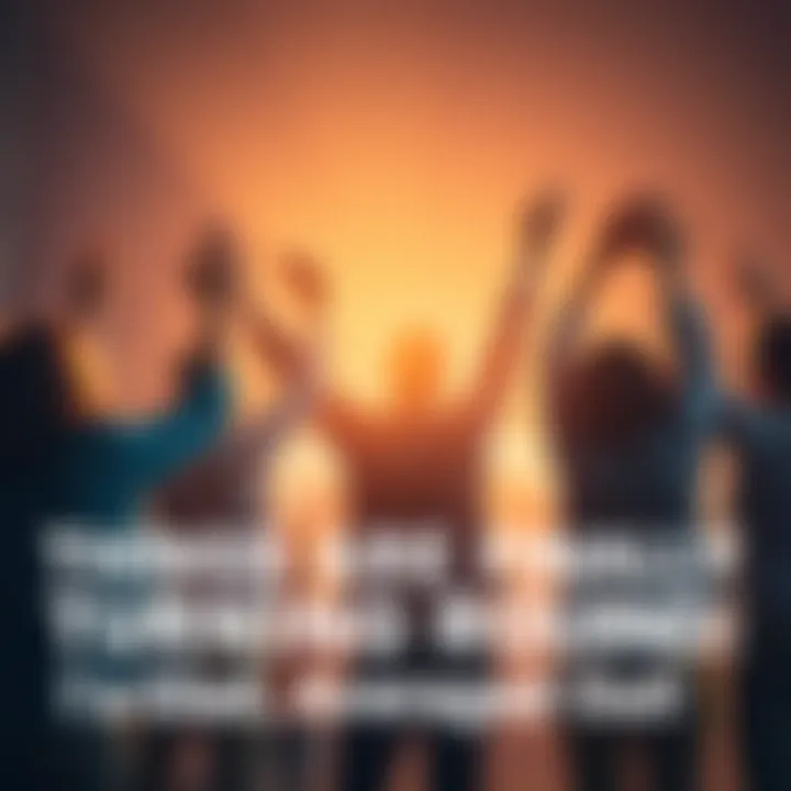 A group of happy people raising their hands in joy, symbolizing financial recovery and optimism about the future.