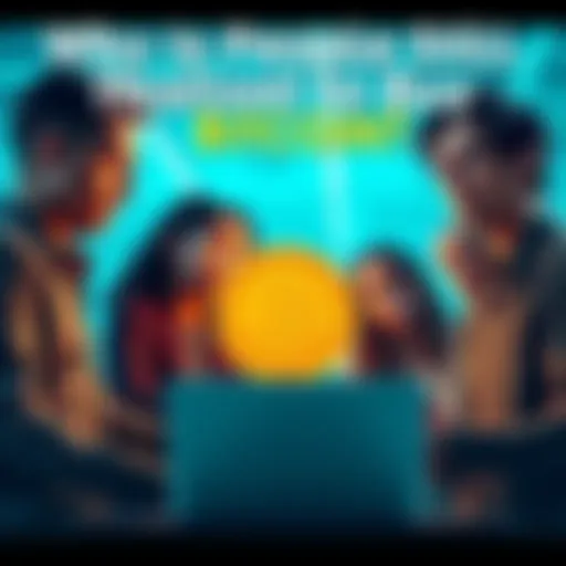 A group of people discussing Bitcoin investment options with concerned expressions, showing charts on a laptop