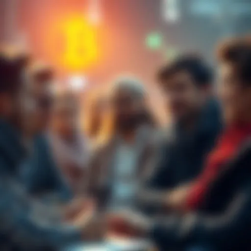 A group of people sharing their personal stories about why they invested in Bitcoin, with excitement and interest visible on their faces