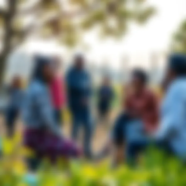A group of diverse people engaging in a discussion about governance in an outdoor setting, surrounded by nature