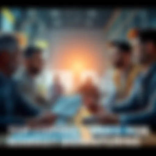 A group of people talking about their feelings during a market drop, showing a mix of concern and optimism, with charts and financial reports on the table.